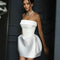 Women's White Satin Strapless Off Shoulder Backless Mini Dress