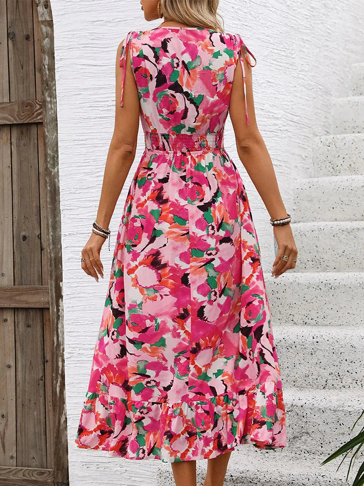 Sleeveless lace V-neck floral Dress