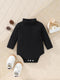 Girls Solid Color Velvet High Neck Long Sleeve Bodysuit