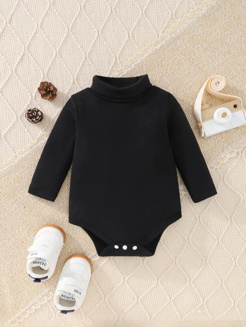 Girls Solid Color Velvet High Neck Long Sleeve Bodysuit