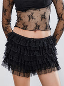 Women's Ruffled Layered Elastic Low Waist Lace Skirt