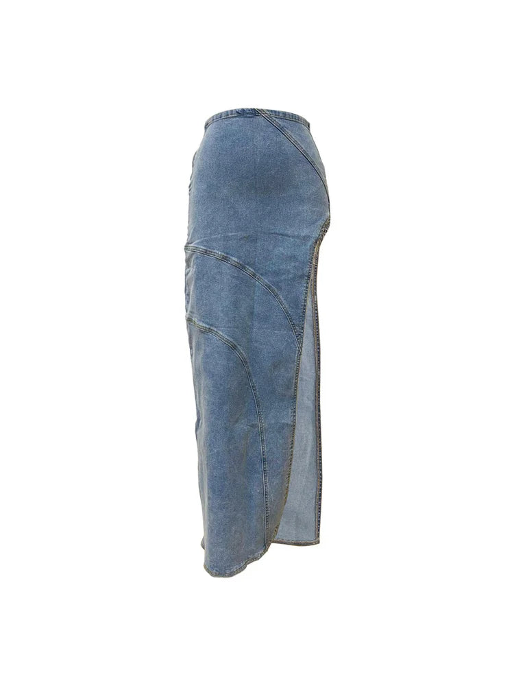 High Waist Maxi Side slit Denim Skirts