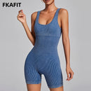 Women's Yoga Jumpsuits Ribbed One Piece Padded Tank Tops Rompers Sleeveless Acid Wash Activewear Unitard Sexy Bodycon