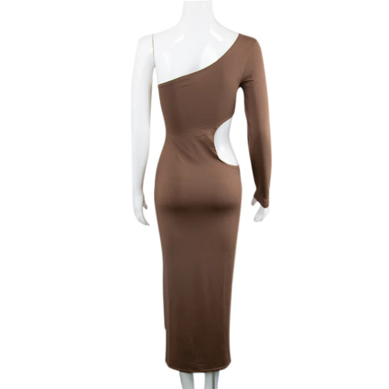 Women’s One Shoulder Hollow Out Asymmetrical Bodycon Dress