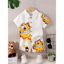 Kids Cartoon Tiger Short Sleeve Shirt+Shorts Sets