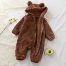 Girls Boys Solid Fleece Soft Bear Hooded Long Sleeve One Piece