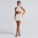 Women’s knitted sleeveless crop top+high waisted mini skirt set