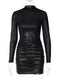 Women's Slim Bodycon with Long Sleeves and Imitation Leather Folds Dress