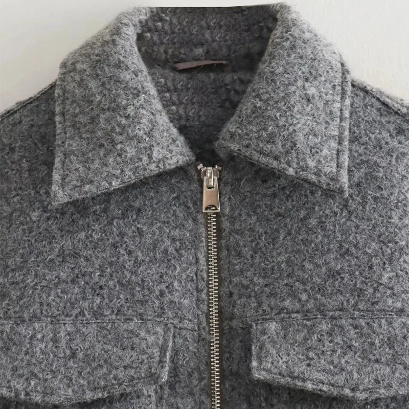 Women's Cropped Tweed Zip Crop Jacket