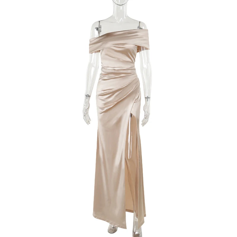 Women's Silk One Shoulder With Slit Maxi Dress