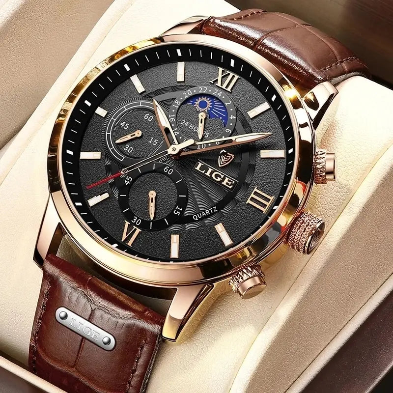 Men Luxury Brown Leather Casual Watch