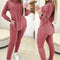 Women's Hem Slit Long Sleeve Hoodies Sweatshirt And High Waist Pant Sets