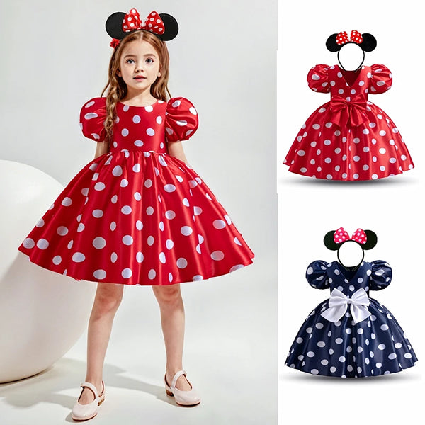 Children Polka Dot Tutu Princess Dress+Ear Headband