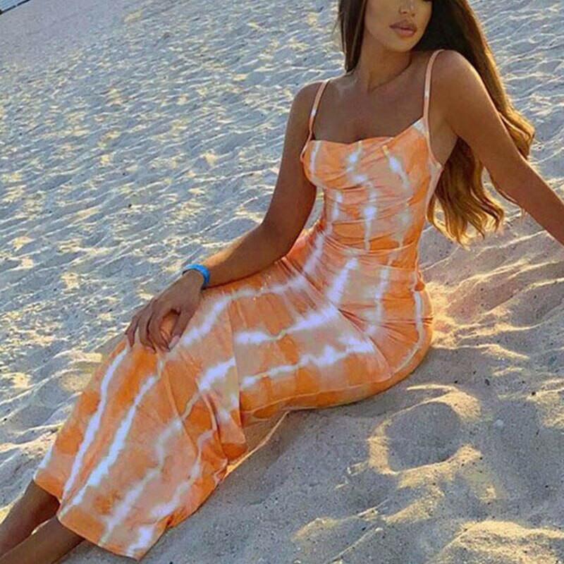 Women Sleeveless Slim Beach Long Dress