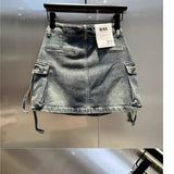 2024 New Fashion Three Dimensional Strap Pocket Wash High Tooling Denim Skirt Women Y2K Summer Vintage Casual Joker A Skirt