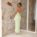 Women's Solid-Color Halter-neck Slim Long Dress