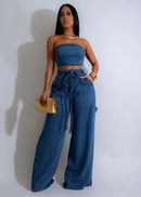 Women's Strapless Crop Top and Wide Leg Jeans Pant