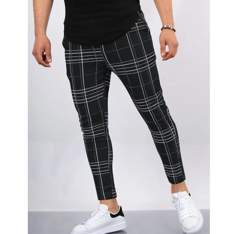 Men's Casual Plaid Suit Pants, Slim Fit Trousers