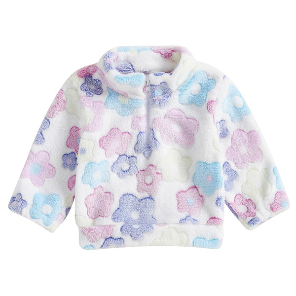 Girls Fleece Floral Print Long Sleeve Pullover Jacket