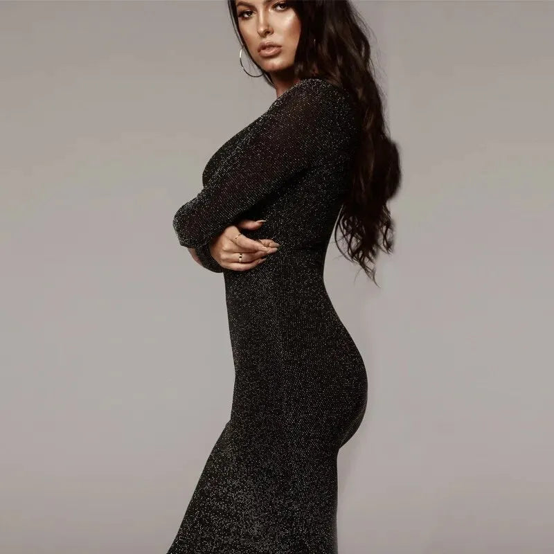 Women’s Long Sleeve Black Knee Length Dress