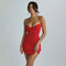 Women's Red Lace Up Hollow Backless Strap Mini Dress