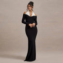 Women's Elegant Long Sleeve Slim Halter Maxi Dress