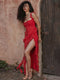 Women's High Split Spaghetti Strap V Neck Long Dress