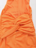 Women's Halter Backless Split Cross Waist A-line Orange Dress