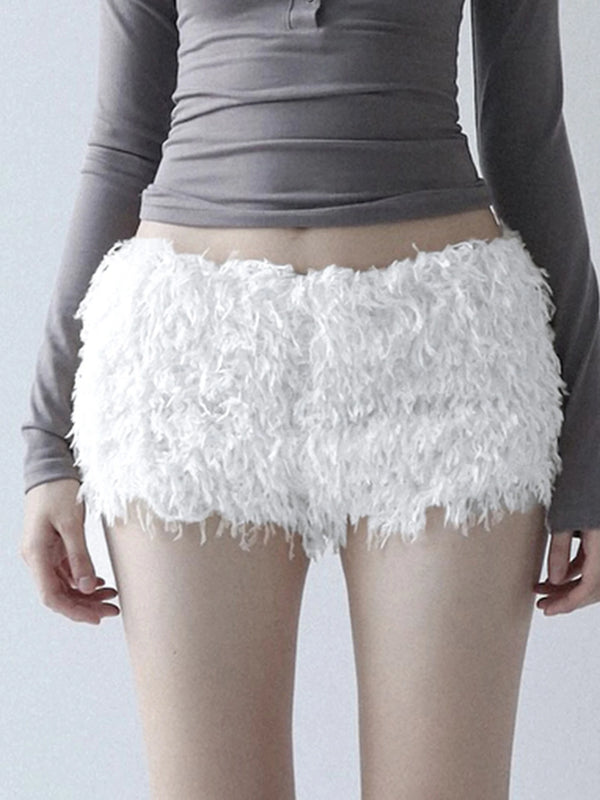 Women's Faux Fur Solid Knitted Short Chic Low Waist Skirt