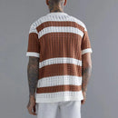 Men's Striped Short Sleeve Knit Turndown Collar Button Shirt