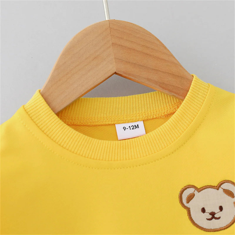 Kids Two Piece Little Bear Head Round Neck Long Sleeve Top And Pants