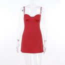 Women's Red Lace Up Hollow Backless Strap Mini Dress