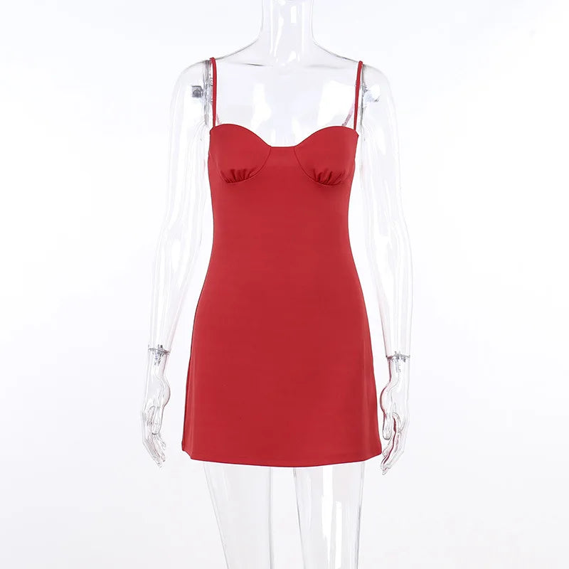 Women's Red Lace Up Hollow Backless Strap Mini Dress