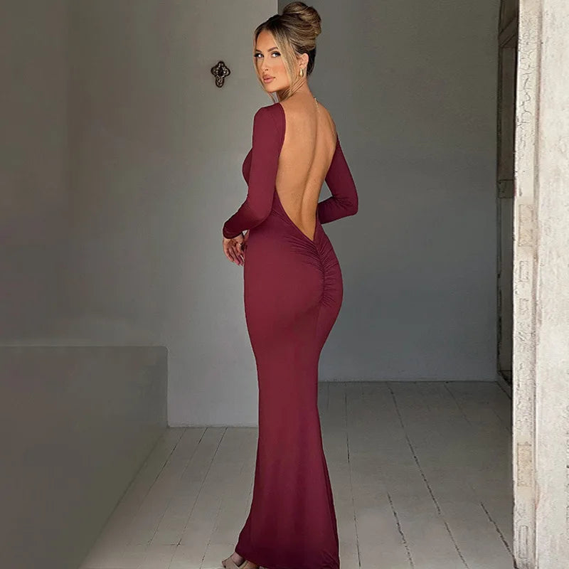 Women’s Long-Sleeved Backless Hip Dress