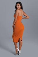 Women's Color Strapless Bodycon Mid-calf Dress