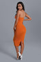 Women's Color Strapless Bodycon Mid-calf Dress