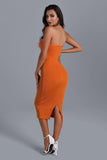 Women's Color Strapless Bodycon Mid-calf Dress