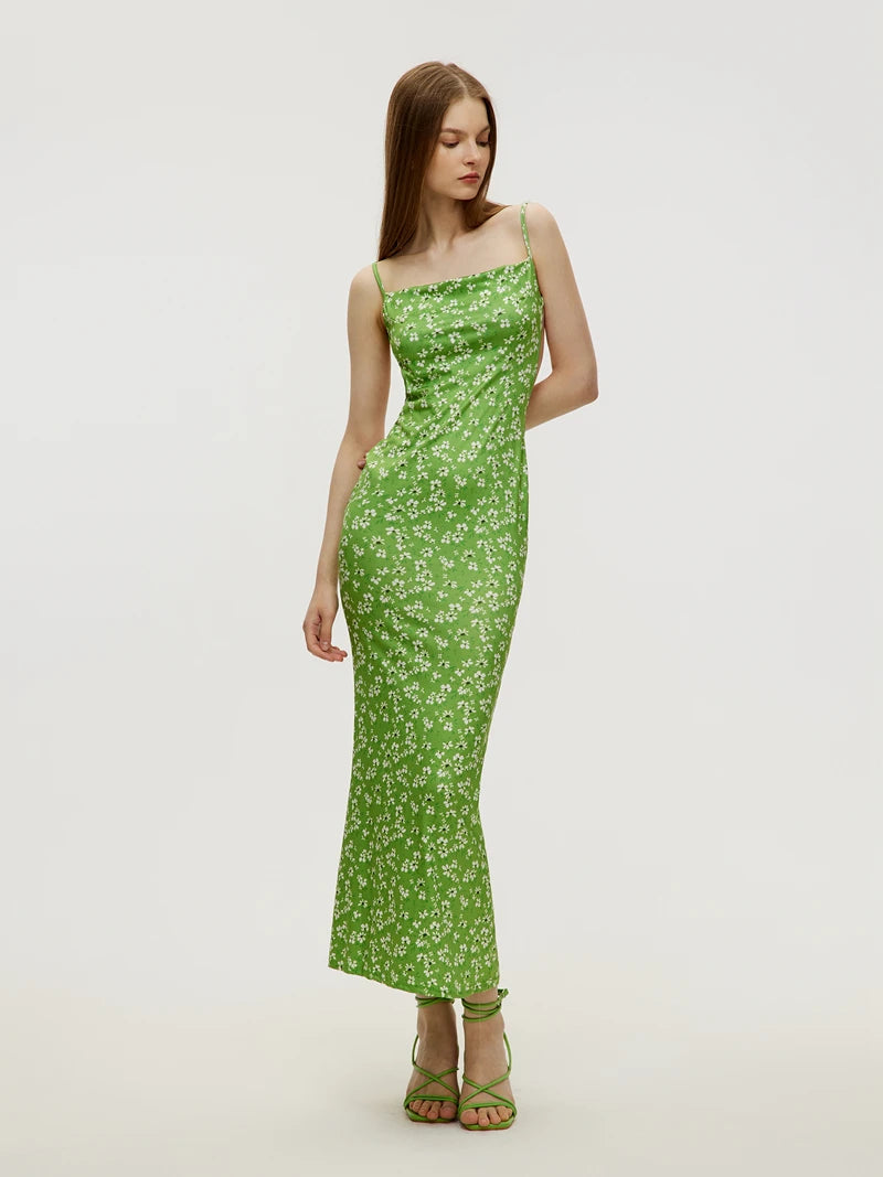 Long Floral Backless Slimming Dress