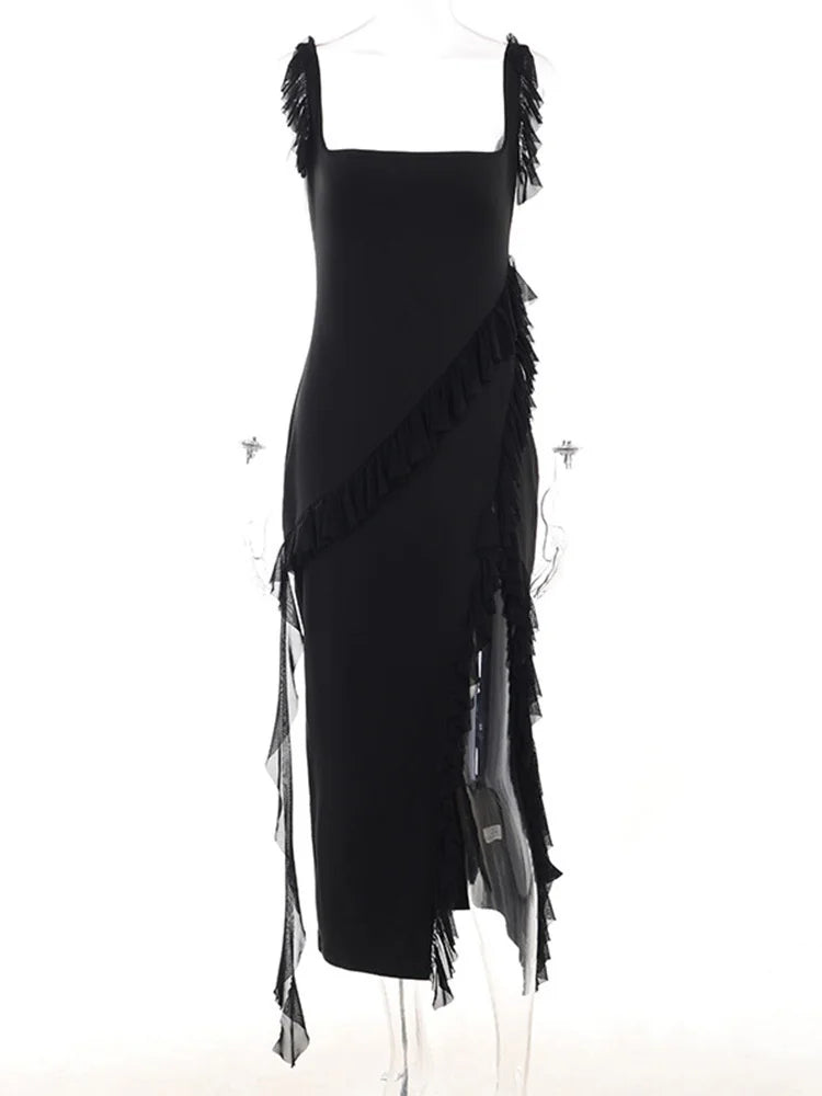 Women's High Split Spaghetti Strap V Neck Long Dress