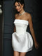 Women's White Satin Strapless Off Shoulder Backless Mini Dress