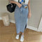 High-Waisted Slimming Denim Skirt with Side Slit for Women