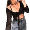 Women's Crop Long Sleeve See Through Solid Color Tie-Up Top