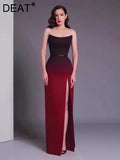 Gradient Color Strapless High Waist Side Split Dress