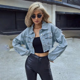 Women Long Sleeve Crop Denim Jacket