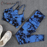 Women's Seamless Tie Dye Yoga Set - Push Up Bra and High Waist Pants