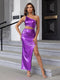 Women's Neckline Halter High Waist Hollow Slit Purple Hip Maxi Dress