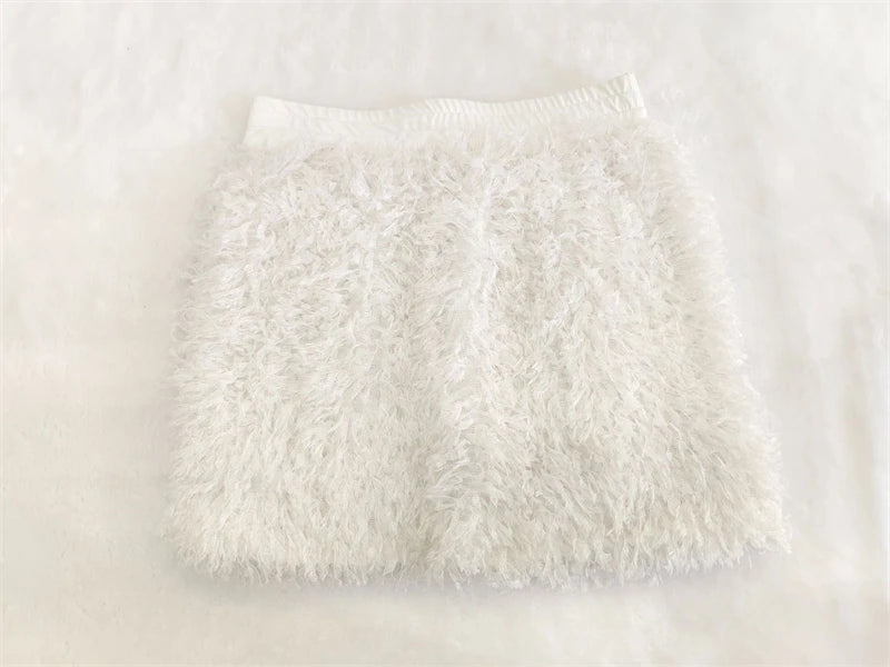 Women’s 2 Piece Furry Spaghetti Skirt And Straps Top Sets