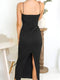 Women’s Long Rushed Sleeveless Slim Back Split Dress