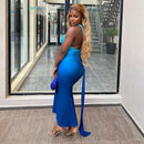 Women's One Shoulder Bodycon Blue Maxi Dress