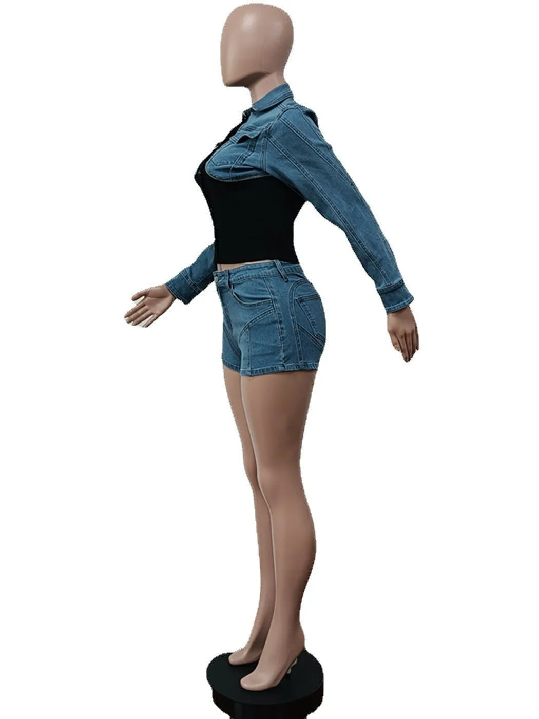 Women's  Long Sleeve Mini Jean Jacket+Jeans Shorts